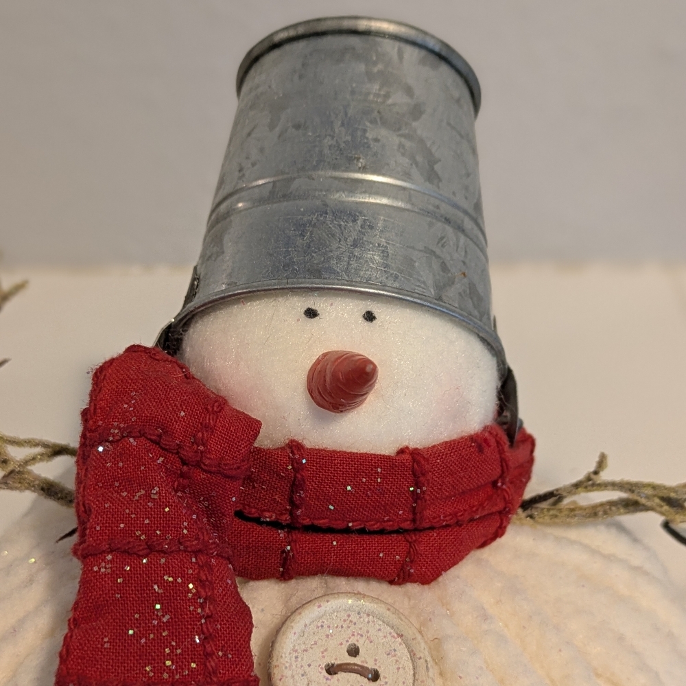 Cute Vintage Snowman Decoration with Pail Hat And Branch Arms
